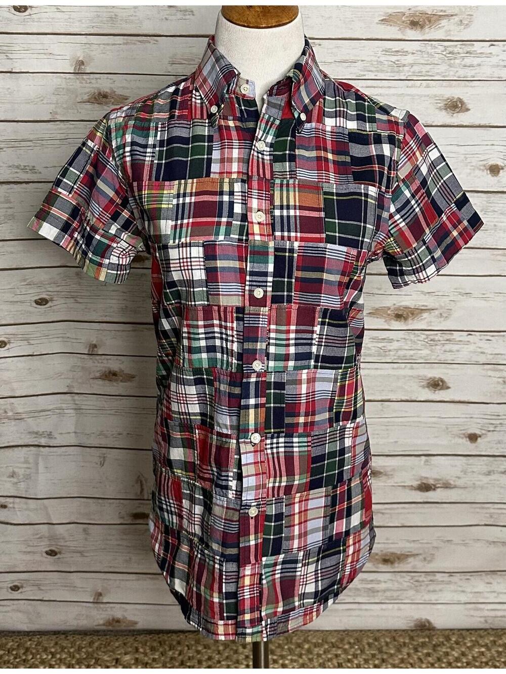 Brooks Brothers 1818 Regent Men's button-down shirt XS cotton madras patchwork